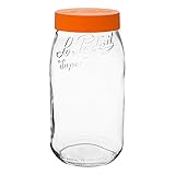 3 Le Parfait Screw Top Jars - Wide Mouth French Glass Preserving Jars - Preserve, Store, Serve, Décor (3, 3000ml - 96oz - Orange Lid)