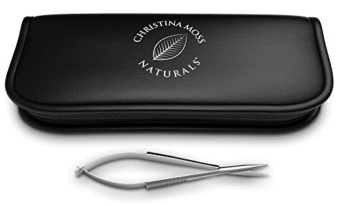 Facial Hair Scissors, Eyebrow Trimmer, Grooming Scissors for Shaping, Ear, Nose, Nostril and Mustache Trimming – for Men and Women. Comes with Case. By Christina Moss Naturals (Sharp Tip)