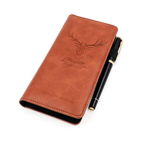 Menesia Checkbook Cover for Men & Women RFID Leather Check Book Holder Wallet(Brown Deer)