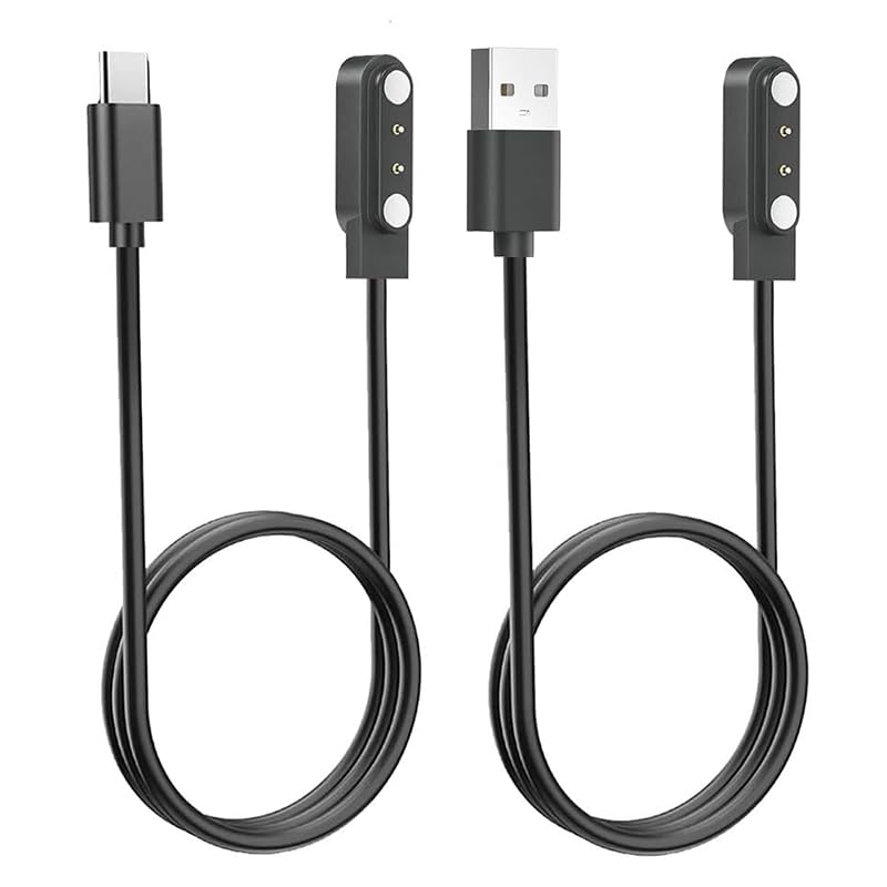 Photo 1 of [2 Pack, USB-C+USB-A] GloryFit T80 T70 T60 T50 P99 P98 Smart Watch Charger, Magnetic Charging Cable for PuqoT80, CASCHOT70/P98, MatastT60/P99, uaueT60/T50, TiklandT60/P98 Smartwatch (Black&Black)