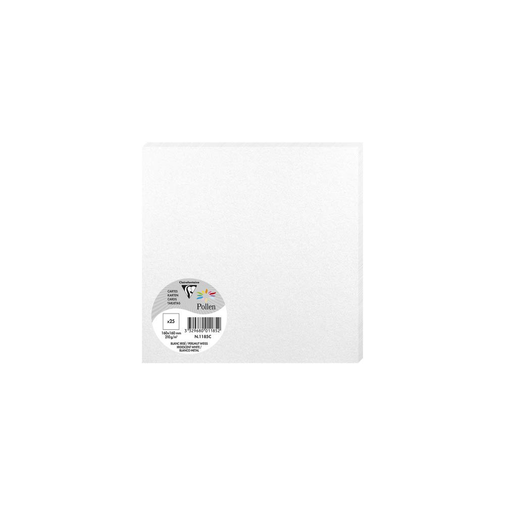 Clairefontaine 1185C Iridescent White Paper Pack of 25 Plain Cards Square 16x16cm 210gsm Events Correspondence Invitation Cards Pollen range Smooth Premium