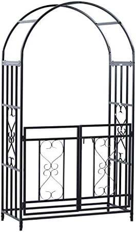 allgoodsdelight365 7' Metal Garden Arch w/Gate Arbor Wedding Bridal Party Archway Floral Decoration