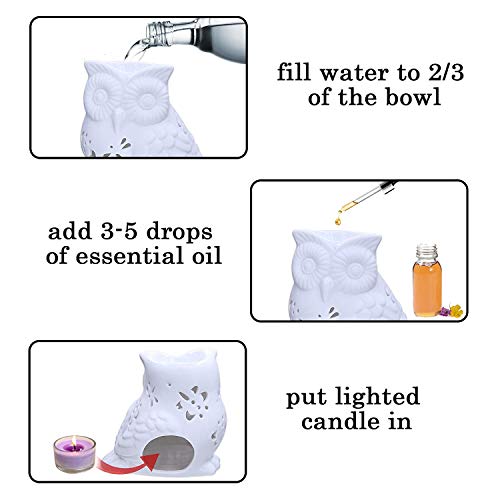 Singeek Owl Ceramic Tealight Holder and Wax Melt Warmer,Essential Oil Burner Candle Aroma Diffuser for Spa Yoga Meditation