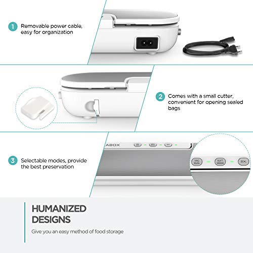 Vacuum Sealer Machine, ABOX V69 Portable Food Vacuum Air Sealing System for Food Saver Storage, Compact Design with Magnets and 10 Bags - Thumbnail 2