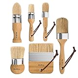 Nicpro 6 Pack Chalk & Wax Paint Brush Set Thick Natural Bristles for Painting Furniture,Milk Paint, Home Decor