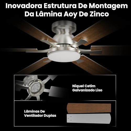 Ventilador de Teto com Controle Remoto, 127/2220V, 132.08cm, 6 Velocidades Função Reversa Luz LED 3 Cores com Memória Motor BLDC Silencioso
