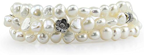 Genuine Freshwater Cultured Pearl 7-8mm Stretch Bracelets with base beads (Set of 3) 7.5" (White)