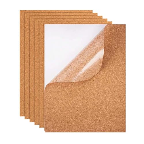 Zyiphor 6 Pieces Self-Adhesive Cork Sheets 30 x 21 cm Cork Plates 6 mm Thick Panels for Wall Decoration Blackboards Corks for DIY Crafts and Bulletin Boards