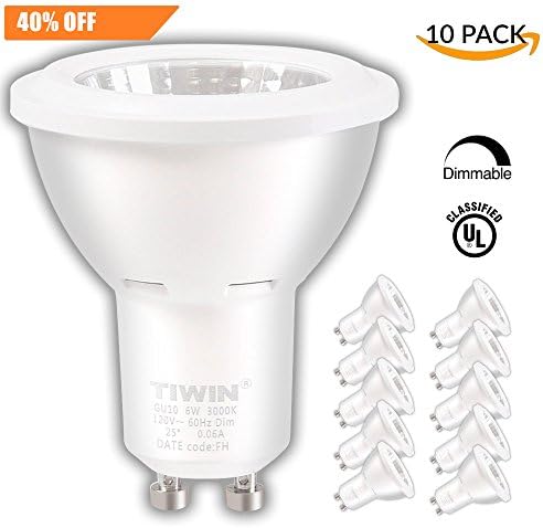 TIWIN 50 Watt Equivalent GU10 LED Bulbs, Dimmable, Soft White(3000k), 36° Beam Angle Spotlight, LED Recessed Lighting, Pack of 10