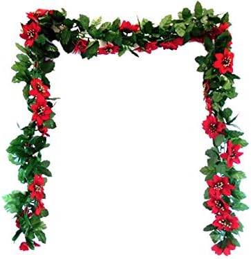 RED Velvet Poinsettia Christmas 6' Chain Garland Artificial Silk Flower 5372 RD