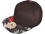 BK Caps Cotton Flat Bill Floral Snapback Hats (Black Flower) (One Size, Black/Black Floral)