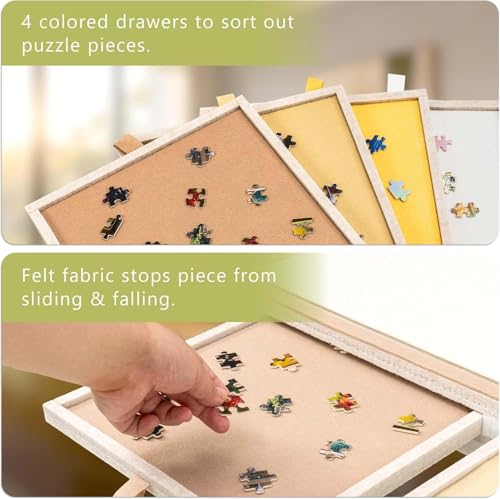 SLEEPHEAD®Felt Jigsaw Puzzle Table with 3-Tilting-Angle, Puzzle Board for Adults with Foldable Legs, Super Lightweight Portable Tables with 4 Drawers & Cover, for 1500 Piece Puzzles