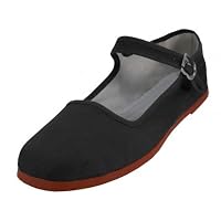 Easy USA Womens Cotton Mary Jane Shoes Ballerina Ballet Flats Shoes (8, Black 114)