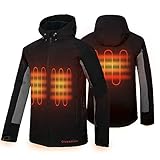CONQUECO Men's Heated Jacket Waterproof Softshell Fleece Hoodie Jacket Outdoors Battery Pack