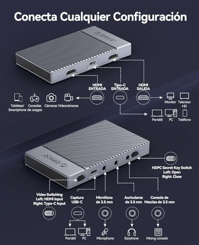 ORICO HDMI Capture 4K@60Hz with Passthrough - HDR, VRR, Ultra Low Latency - Compatible with Switch, PS5/PS4, Xbox, Windows, Mac, Linux, Android