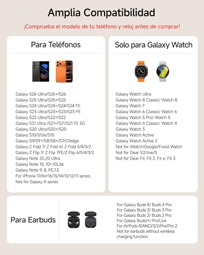 Cargador Inalámbrico para Samsung S26 Ultra, Estación de Carga 3 en 1 para Samsung Galaxy S26/S25 Ultra/S24/Z Flip 7/Z Fold 7, Base de Carga para Galaxy Watch 8/Ultra/7/6, Buds 4/4 Pro (No Adapter)