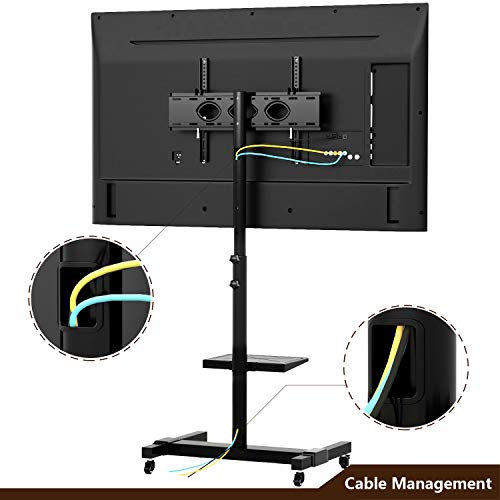 Mobile TV Stand Rolling TV Cart Floor Stand on Lockable Wheels with Tilt Mount and Adjustable Shelf for 32-70 Inch Flat Screen or Curved TVs, Monitors Display Trolley Stand