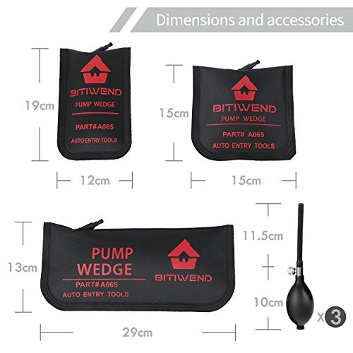 BITIWEND Air Shim,Air Wedge Pump 3pcs Inflatable Air Bag Shims for Leveling,Alignment,Contractor Tool,Inflatable Pump Wedge,Air Bag Removal Tool,Air Wedge Tool,Black
