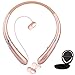 Bluetooth Headphones, Doltech Bluetooth 5.0 Neckband Headphones Noise Cancelling Headset with Carrying Case Retractable Earbuds Stereo Earphones with Mic (Rose Gold)