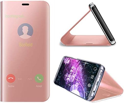 vingarshern Case for LG V30 Cover Clear View Standing,Translucent Flip Smart Plating Mirror Case Cover for LG V30 Case Holder Bumper 360°Protection(Pink)