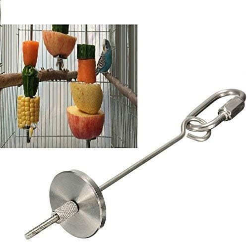 DAYNECETY Parrot Bird Feeder Skewer Fruit Meat Birdcage Hanging Stand Treat Hokder Stainless Steel Pet Toy (S)