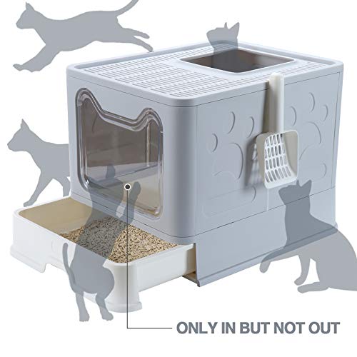 Dymoll Large Cat Litter Box, Foldable Top Entry Litter Box with Lid