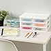 IRIS USA Plastic Stacking Desk Top 3-Drawer Storage Organizer, 2-Pack, for Makep Vanity Nail Polish Bathroom Stationery Art Craft Supplies Kitchen Office Garage and Small Organization, Small, White