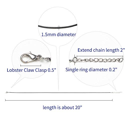 GENGMEI 120Pcs 20" Necklace Cord with Clasp for Bracelet Necklaces and Jewelry Making Accessories .1.5 mm Thickness,Black Bulk