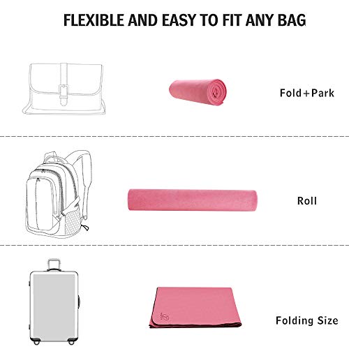 Travel Yoga Mat, Folding Thin Light Non-Slip Hot Yoga Mat for Travelling, Sweat Absorbent Anti Slip Mat Towel for Pilates Floor Exercise Fitness, Bonus Kits Large Knee Pad and Strap (2.5 lbs)
