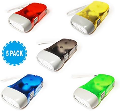 LonHoo 5 Pack Hand-pressing Flashlight 3 LED Super Bright 350LM Hand Crank Flashlight Hand-Powered for Immediate Emergency No- Battery Required and Translucent Case (Colourful)