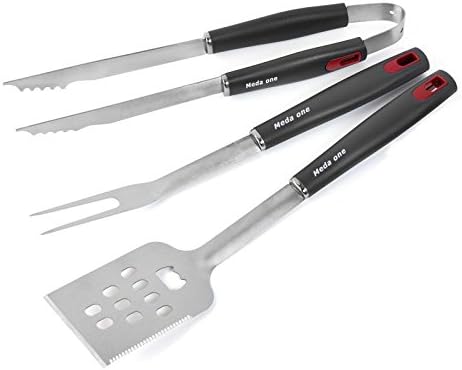 Meda one 3-Piece BBQ Grill Tools Set Heavy Duty Stainless Steel Barbecue Tool Set Utensils Grilling Accessories - Spatula, Tongs, Fork