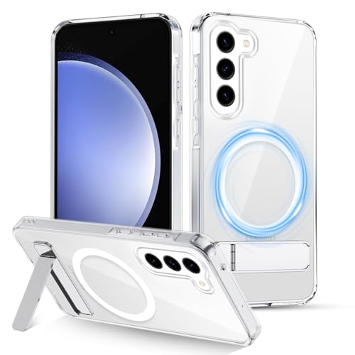 XTCASE Magnetic Case for Samsung Galaxy S23 5G [Compatible with MagSafe], Transparent Case with Adjustable Stand, Shockproof and Scratch Resistant Protection, Clear