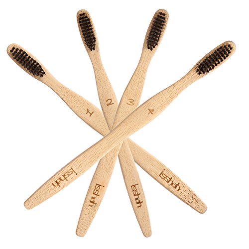 Isshah ECO- friendly Biodegradable Natural Bamboo Handle BPA Free Bristles Infused Individually Numbered Bamboo Toothbrush, Pack of 4 (Medium)