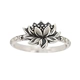 Detailed Lotus Blossom Flower Ring in Sterling Silver, Available in Sizes 5, 6, 7, 8 and 9 #7428