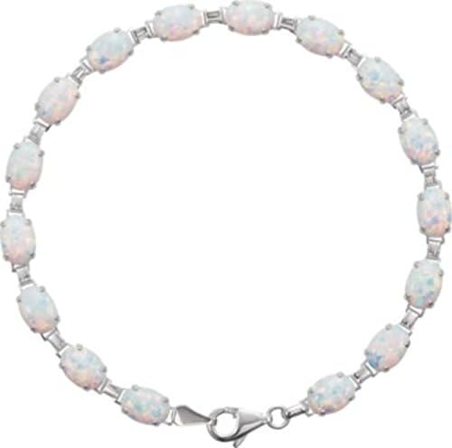 14kt White Created Opal Line Bracelet