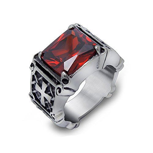 Double FNT Mens Titanium Ruby Inlay Gothic Cross Band For Concert Rock Ring