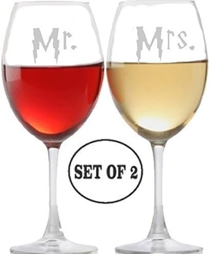 Mr and Mrs Harry Potter Inspired Long Stem Wine Glasses for Red, Rose and White Wine Drinkers | Etched Engraved | Perfect Fun Handmade Present for Everyone | Lead Free | Dishwasher Safe | Set of 2