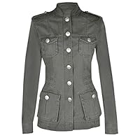 Noroze Ladies Military Style Summer Jacket (12(UK 16), Silver Button Khaki)