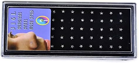 YanTuj Women's 18G 60pcs Stainless Steel Nose Studs Rings Pins Bar Piercing