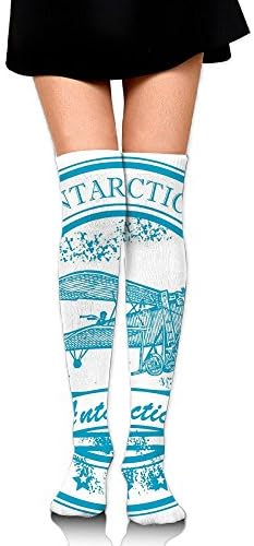 TRUSTINEEgyl Womans South Pole Antarctica Words On Retro Blue Stamp Grunge Airplane Fashion Long Socks