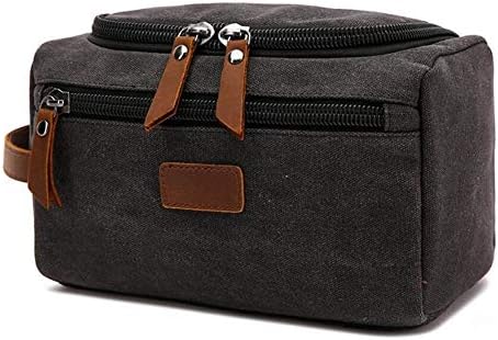 Tumecos Men's Travel Toiletry Organizer Wash Bag Mens Canvas Toiletry Bag Travel Bathroom Shaving Dopp Kit Black