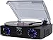 TechPlay TCP2 BK, 3 Speed (33, 45, 78 RPM)turntable with pitch control, FM Radio, RCA Out Jacks, Headphone Jack, and Built-in stereo speakers. LED lights
