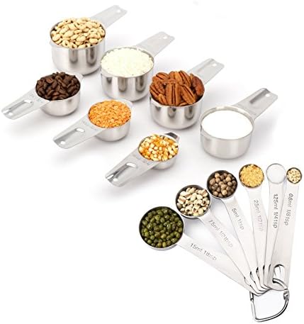 (13 Pieces) Stainless Steel Measuring Tool Set Stackable Measuring 7 Cups and 6 Spoons Set, Liquid Measuring Cup or Dry Measuring Cup