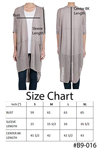 9016 Women's Short Sleeve Open Front High Low Lightweight Long Cardigan Steel Grey M - Thumbnail 3