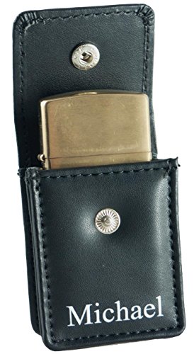 Personalized Visol Black Leather Belted Square Lighter Pouch with Free Laser Engraving