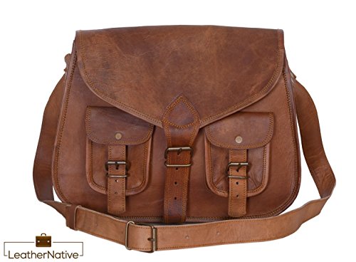 Women's Handmade Leather Boho-Gypsy Purse - Smart Green Canvas Lining and Reinforced Hand-Stitching - 3 Compartments, Plus 1 Zippered Pocket - Crossbody Purse for Business and Pleasure - 13 Inches