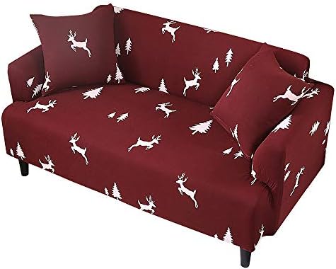 Sofa Slipcover, Modern simplicity 1/2/3/4 Seater Flower Bird Pattern Anti-skid Elastic Sofa Cover Pet Dog Protector (Fawn Christmas Tree, 3-Seater Sofa Length 71-90In + 1pcs Free Pillowcas)
