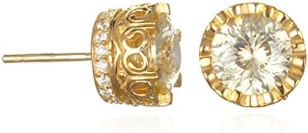 Gold Plated Silver 8mm Canary Cz Crown Gallery Stud Earring