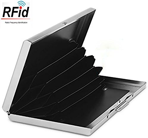 ANKOW RFID Blocking Stainless Steel Credit Card Holder Protector Case (Silver Brush Finish)