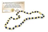 14 inch ADHD Raw Unpolished Baltic Amber Teething Necklace Pre Teen Natural Certificated Round Baltic Jewelry Twist-in Screw Clasp Helps some with stress, anxiety, ADHD, (Raw Milk Lapis Lazuli)